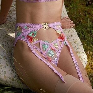 For Love & Lemons Gia Thong Panty Size XL Lavender NWT